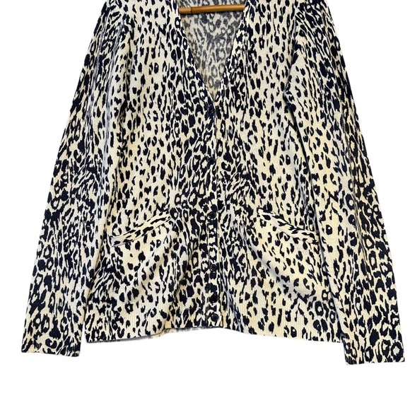 Equipment Femme | Sullivan Cashmere Cardigan Blue Cream Leopard Size L - Picture 4 of 12